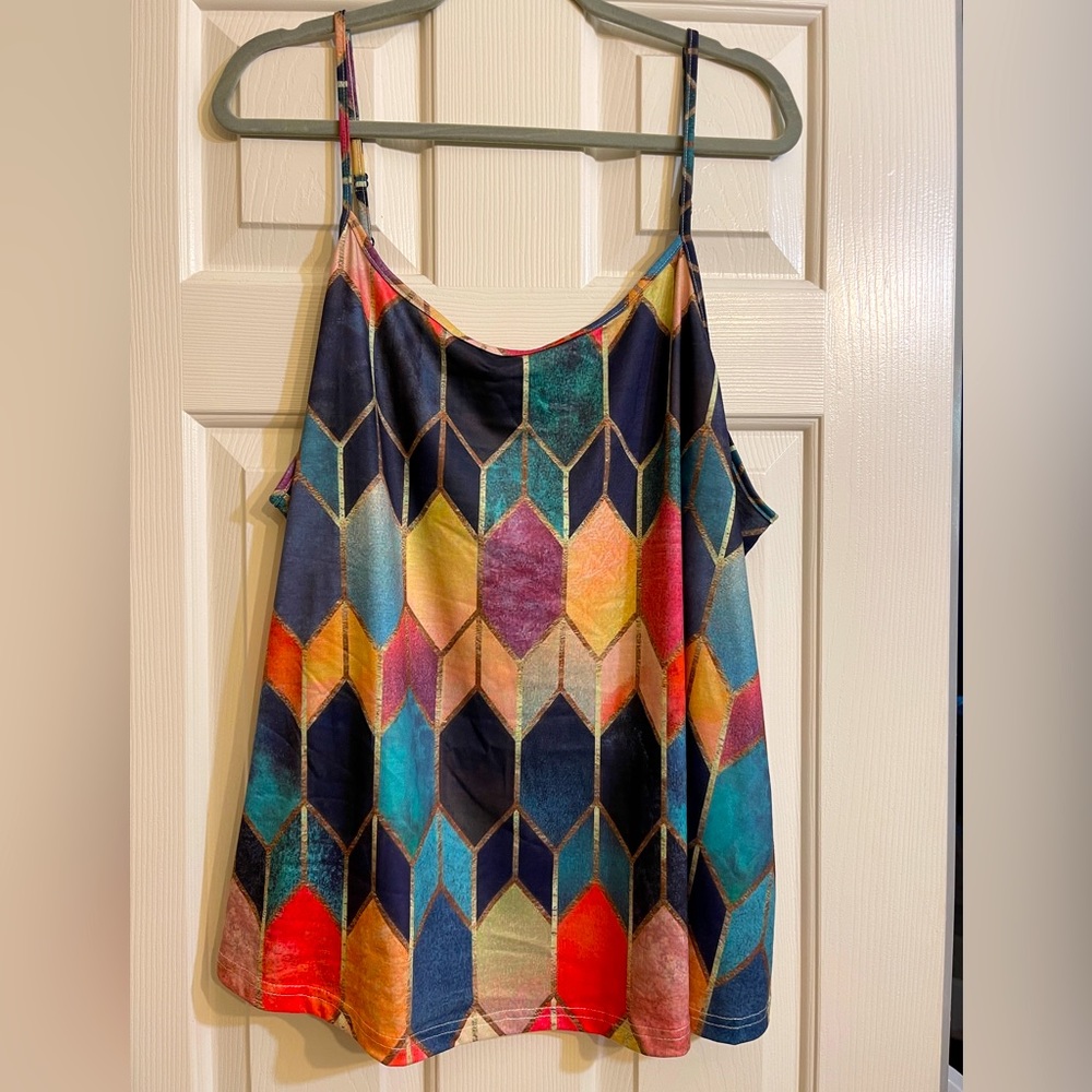 Emery Rose 3X Geo Print Colorblock Cami